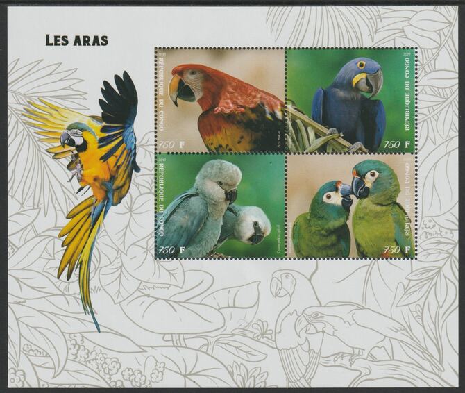 Congo 2019 Parrots perf sheet containing four values unmounted mint, stamps on birds, stamps on parrots