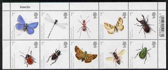 Great Britain 2008 Action for Species #2 - Insects perf se-tenant block of 10 unmounted mint SG 2831-40, stamps on , stamps on  stamps on insects, stamps on  stamps on butterflies, stamps on  stamps on beetles