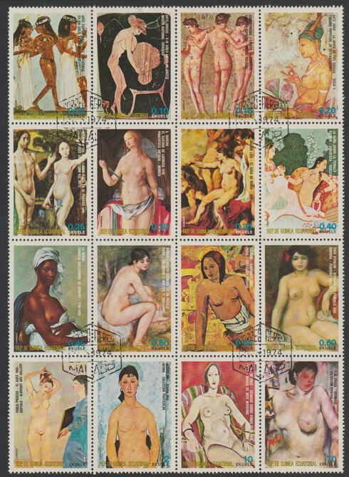 Equatorial Guinea 1974 Paintings of Nudes perf set of 16 values fine used, stamps on arts, stamps on nudes