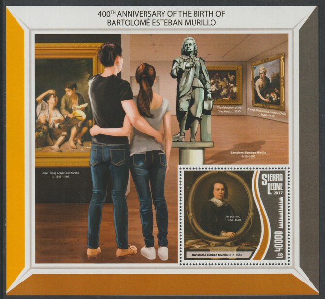 Sierra Leone 2017 Murillo 400th Birth Anniv large perf deluxe sheet containing one value unmounted mint, stamps on arts, stamps on murillo