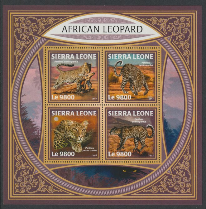 Sierra Leone 2017 African Leopard perf sheetlet containing 4 values unmounted mint, stamps on animals, stamps on leopards, stamps on cats