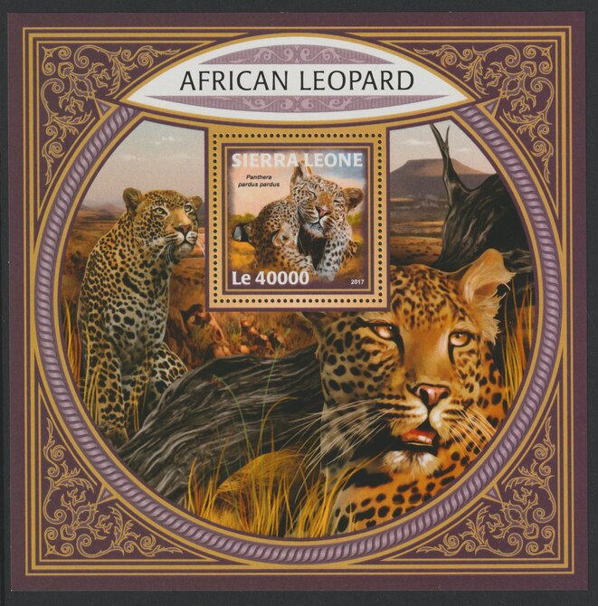 Sierra Leone 2017 African Leopard large perf deluxe sheet containing one value unmounted mint, stamps on animals, stamps on leopards, stamps on cats