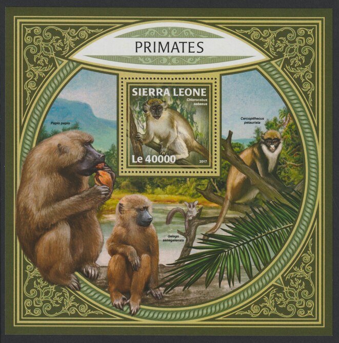 Sierra Leone 2017 Primates large perf deluxe sheet containing one value unmounted mint, stamps on animals, stamps on primates, stamps on apes