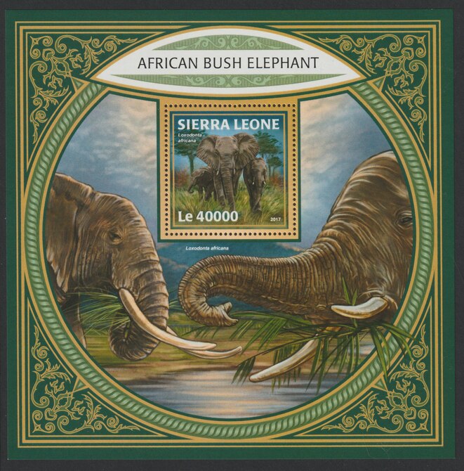 Sierra Leone 2017 African Bush Elephant large perf deluxe sheet containing one value unmounted mint, stamps on animals, stamps on elephants