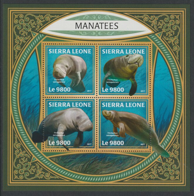 Sierra Leone 2017 Manatees perf sheetlet containing 4 values unmounted mint, stamps on marine life, stamps on manatees