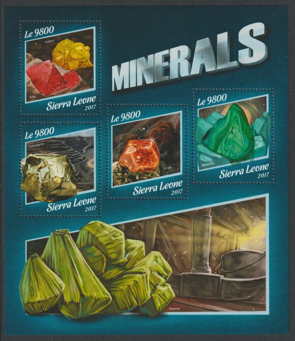 Sierra Leone 2017 Minerals #4 perf sheetlet containing 4 values unmounted mint, stamps on minerals