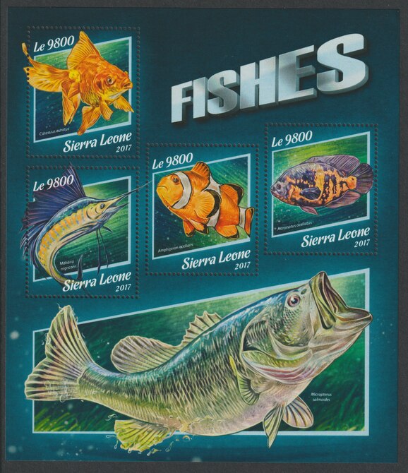 Sierra Leone 2017 Fishes #3 perf sheetlet containing 4 values unmounted mint, stamps on fish