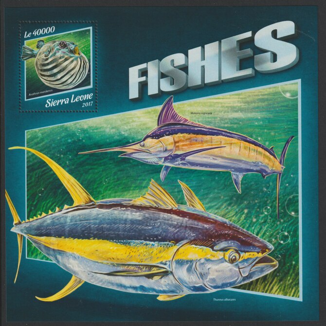 Sierra Leone 2017 Fishes #3 large perf deluxe sheet containing one value unmounted mint, stamps on fish