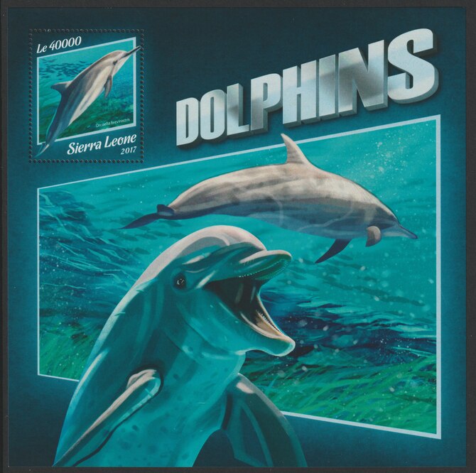 Sierra Leone 2017 Dolphins #3 large perf deluxe sheet containing one value unmounted mint, stamps on dolphins, stamps on marine life