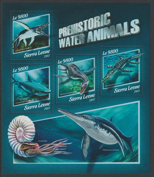 Sierra Leone 2017 Prehistoric Water Animals perf sheetlet containing 4 values unmounted mint, stamps on dinosaurs