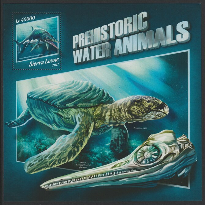 Sierra Leone 2017 Prehistoric Water Animals large perf deluxe sheet containing one value unmounted mint, stamps on dinosaurs