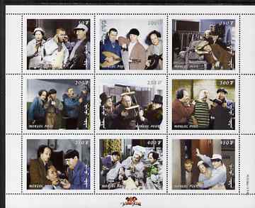 Mongolia 1998 The Three Stooges (Comedy series) perf m/sheet #1 containing 9 values unmounted mint, SG MS 2697a, stamps on , stamps on  stamps on films, stamps on  stamps on cinema, stamps on  stamps on comedy, stamps on  stamps on dental, stamps on  stamps on 