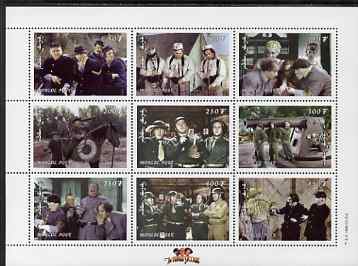 Mongolia 1998 The Three Stooges (Comedy series) perf m/sheet #3 containing 9 values unmounted mint, SG MS 2697c, stamps on films, stamps on cinema, stamps on comedy, stamps on militaria, stamps on 