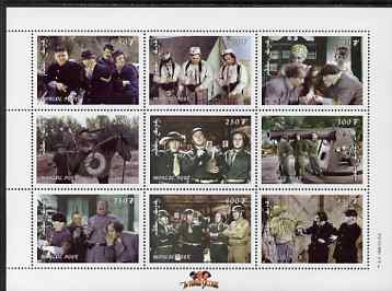 Mongolia 1998 The Three Stooges (Comedy series) perf m/sheet #3 containing 9 values unmounted mint, SG MS 2697c, stamps on , stamps on  stamps on films, stamps on  stamps on cinema, stamps on  stamps on comedy, stamps on  stamps on militaria, stamps on  stamps on 