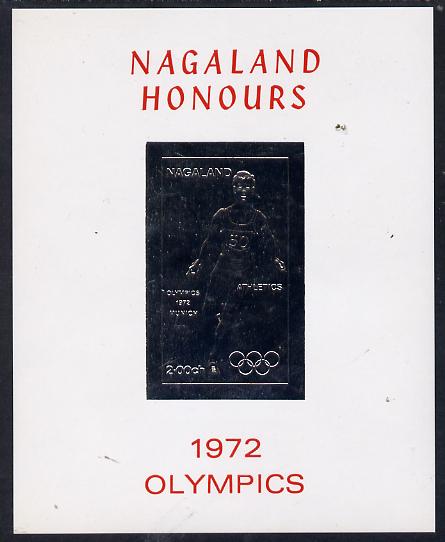 Nagaland 1972 Olympics (Athletics) 2ch value imperf in silver on glossy card, stamps on olympics  sport   athletics