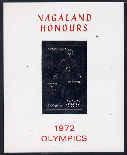 Nagaland 1972 Olympics (Athletics) 2ch value imperf in silver on glossy card, stamps on olympics  sport   athletics