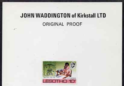Lesotho 1976 Telephone Centenary 10c imperf proof as issued stamp on John Waddington card endorsed 'Original Proof' fine and rare as SG 319, stamps on , stamps on  stamps on telephones, stamps on  stamps on communications