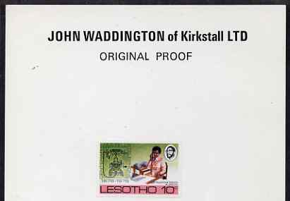 Lesotho 1976 Telephone Centenary 10c imperf proof as issued stamp on John Waddington card endorsed 'Original Proof' fine and rare as SG 319, stamps on , stamps on  stamps on telephones, stamps on  stamps on communications