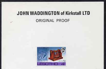 Lesotho 1976 Telephone Centenary 4c imperf proof as issued stamp on John Waddington card endorsed Original Proof fine and rare as SG 318, stamps on telephones, stamps on communications