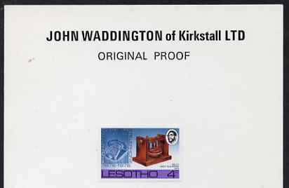 Lesotho 1976 Telephone Centenary 4c imperf proof as issued stamp on John Waddington card endorsed 'Original Proof' fine and rare as SG 318, stamps on , stamps on  stamps on telephones, stamps on  stamps on communications