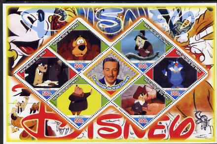 Mali 2006 The World of Walt Disney #01 perf sheetlet containing 6 diamond shaped values plus label, unmounted mint, stamps on disney, stamps on films, stamps on cinema, stamps on movies, stamps on cartoons, stamps on bears, stamps on owls