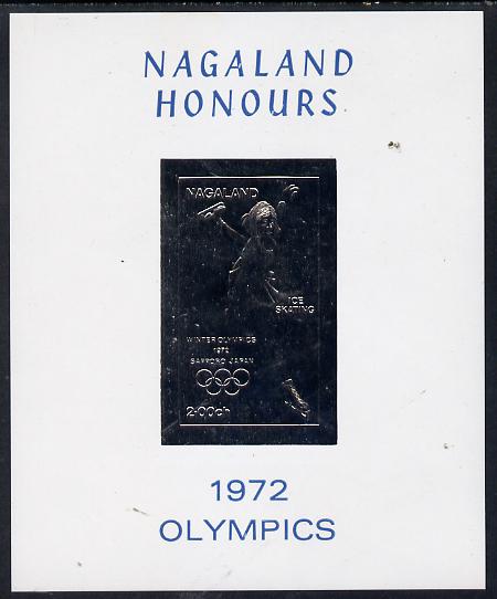 Nagaland 1972 Olympics (Ice Skating) 2ch value imperf in silver on glossy card, stamps on , stamps on  stamps on olympics  sport   ice skating