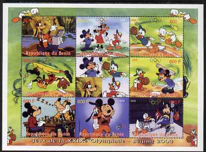 Benin 2008 Beijing Olympics - Disney Characters & Sports #1 perf sheetlet containing 8 values plus label unmounted mint. Note this item is privately produced and is offer..., stamps on olympics, stamps on disney, stamps on sport, stamps on baseball, stamps on chess, stamps on boxing, stamps on 