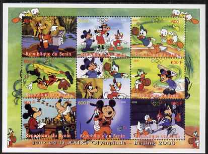 Benin 2008 Beijing Olympics - Disney Characters & Sports #1 perf sheetlet containing 8 values plus label unmounted mint. Note this item is privately produced and is offered purely on its thematic appeal , stamps on , stamps on  stamps on olympics, stamps on  stamps on disney, stamps on  stamps on sport, stamps on  stamps on baseball, stamps on  stamps on chess, stamps on  stamps on boxing, stamps on  stamps on 