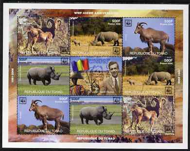 Chad 2006 WWF - Sir Julian Huxley perf sheetlet containing 8 values (2 sets of 4) plus label unmounted mint , stamps on personalities, stamps on  wwf , stamps on animals, stamps on rhinos, stamps on 