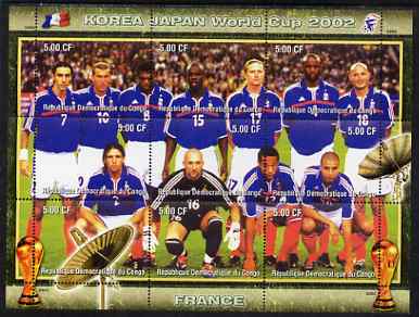 Congo 2002 Korea Japan World Cup Football Teams - France perf composite sheetlet containing 9 values unmounted mint. Note this item is privately produced and is offered purely on its thematic appeal , stamps on sport, stamps on football, stamps on flags