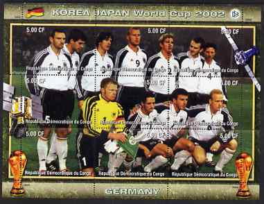 Congo 2002 Korea Japan World Cup Football Teams - Germany perf composite sheetlet containing 9 values unmounted mint. Note this item is privately produced and is offered ..., stamps on sport, stamps on football, stamps on flags