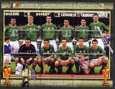 Congo 2002 Korea Japan World Cup Football Teams - Ireland perf composite sheetlet containing 9 values unmounted mint. Note this item is privately produced and is offered purely on its thematic appeal , stamps on , stamps on  stamps on sport, stamps on  stamps on football, stamps on  stamps on flags