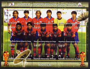 Congo 2002 Korea Japan World Cup Football Teams - Korea perf composite sheetlet containing 9 values unmounted mint. Note this item is privately produced and is offered purely on its thematic appeal , stamps on , stamps on  stamps on sport, stamps on  stamps on football, stamps on  stamps on flags