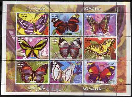 Somalia 2000 Butterflies perf sheetlet containing set of 9 values unmounted mint, stamps on butterflies