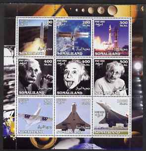 Somaliland 2002 Space, Einstein & Concorde perf sheetlet containing set of 9 values unmounted mint, stamps on , stamps on  stamps on aviation, stamps on  stamps on concorde, stamps on  stamps on space, stamps on  stamps on rockets, stamps on  stamps on satellites, stamps on  stamps on einstein, stamps on  stamps on personalities, stamps on  stamps on physics, stamps on  stamps on nobel, stamps on  stamps on judaica, stamps on  stamps on science, stamps on  stamps on personalities, stamps on  stamps on einstein, stamps on  stamps on science, stamps on  stamps on physics, stamps on  stamps on nobel, stamps on  stamps on maths, stamps on  stamps on space, stamps on  stamps on judaica, stamps on  stamps on atomics