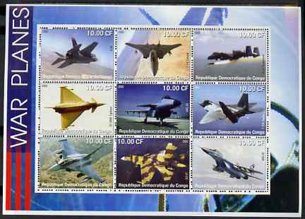 Congo 2002 War Planes perf sheetlet containing set of 9 values unmounted mint. Note this item is privately produced and is offered purely on its thematic appeal, stamps on aviation