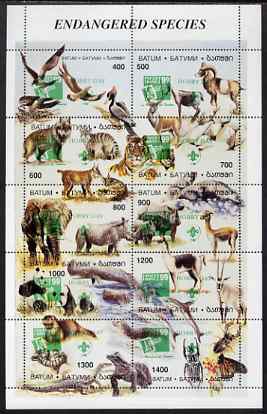 Batum 1999 Philex France opt in green on 1997 Endangered Species perf sheetlet of 10 values unmounted mint, stamps on , stamps on  stamps on animals, stamps on  stamps on tigers, stamps on  stamps on elephant, stamps on  stamps on rhino, stamps on  stamps on panda, stamps on  stamps on snakes, stamps on  stamps on crocodiles, stamps on  stamps on llama, stamps on  stamps on whales, stamps on  stamps on reptiles, stamps on  stamps on turtles, stamps on  stamps on snake, stamps on  stamps on snakes, stamps on  stamps on , stamps on  stamps on birds, stamps on  stamps on stamp exhibitions, stamps on  stamps on scouts
