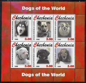 Chechenia 1998 Dogs perf sheetlet containing complete set of 6 values unmounted mint, stamps on , stamps on  stamps on dogs