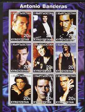 Kyrgyzstan 2000 Antonio Banderas perf sheetlet containing 9 values unmounted mint, stamps on , stamps on  stamps on films, stamps on  stamps on cinema, stamps on  stamps on personalities, stamps on  stamps on entertainments, stamps on  stamps on movies