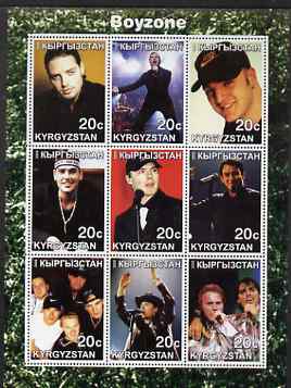 Kyrgyzstan 2000 Boyzone perf sheetlet containing 9 values unmounted mint, stamps on , stamps on  stamps on personalities, stamps on  stamps on entertainments, stamps on  stamps on music, stamps on  stamps on pops