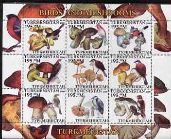 Turkmenistan 2000 Birds & Mushrooms perf sheetlet containing 9 values unmounted mint, stamps on , stamps on  stamps on birds, stamps on  stamps on fungi