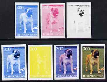Turkmenistan 2000 Dogs - Bull Mastiff imperf set of 7 progressive proofs comprising the 4 individual colours plus 2, 3 and all 4-colour composites unmounted mint, stamps on , stamps on  stamps on dogs, stamps on  stamps on bull mastiff
