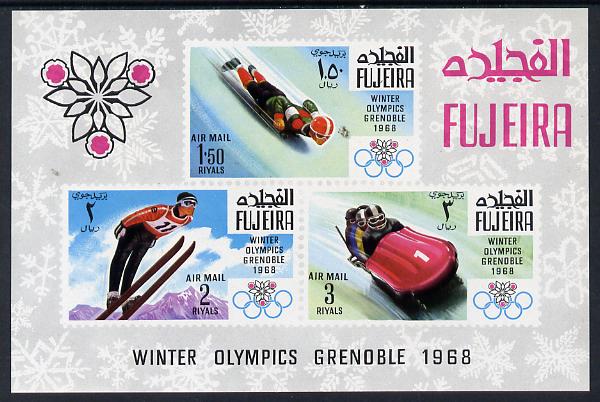 Fujeira 1968 Grenoble Winter Olympics imperf m/sheet unmounted mint, Mi BL 9, stamps on sport    skiing   bobsled    olympics