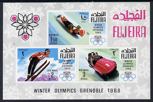 Fujeira 1968 Grenoble Winter Olympics imperf m/sheet unmounted mint, Mi BL 9, stamps on , stamps on  stamps on sport    skiing   bobsled    olympics