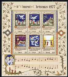 St Vincent 1978 Christmas (While Shepherds Watched) m/sheet opt'd Specimen unmounted mint, as SG MS 550, stamps on , stamps on  stamps on christmas, stamps on angels, stamps on music