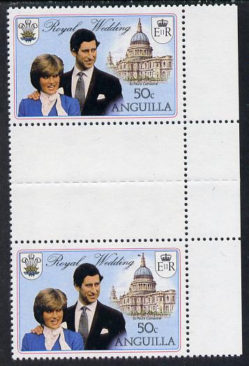 Anguilla 1981 Royal Wedding 50c vert gutter pair with double black (from uncut booklet pane sheet) as SG 468ab, stamps on , stamps on  stamps on royalty, stamps on  stamps on diana, stamps on  stamps on charles, stamps on  stamps on 