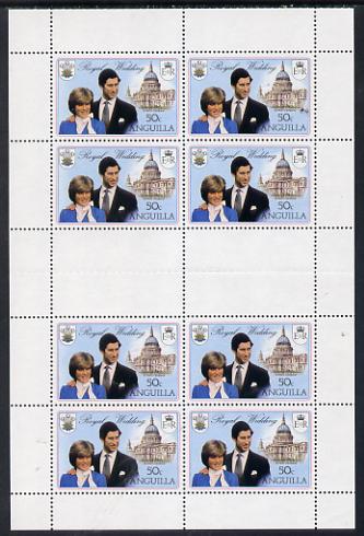 Anguilla 1981 Royal Wedding 50c two uncut booklet panes of 4 in vert format each with double black (as SG 468ab), stamps on royalty, stamps on diana, stamps on charles, stamps on 
