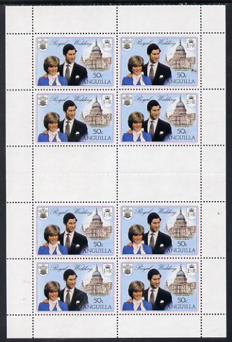 Anguilla 1981 Royal Wedding 50c two uncut booklet panes of 4 in vert format each with double black (as SG 468ab), stamps on , stamps on  stamps on royalty, stamps on  stamps on diana, stamps on  stamps on charles, stamps on  stamps on 