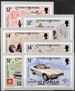 Isle of Man 1985 Centenary of Motoring set of 6 Stamp Cards unused and pristine, stamps on , stamps on  stamps on ars, stamps on  stamps on racing cars, stamps on  stamps on jaguar, stamps on  stamps on alfa, stamps on  stamps on  era , stamps on  stamps on bentley, stamps on  stamps on rolls, stamps on  stamps on vauxhall