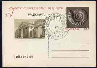 Poland 1970 Institute of Geology 40gr p/stat card showing an ammonite used with pictorial cancel, stamps on , stamps on  stamps on geology, stamps on  stamps on shells, stamps on  stamps on 